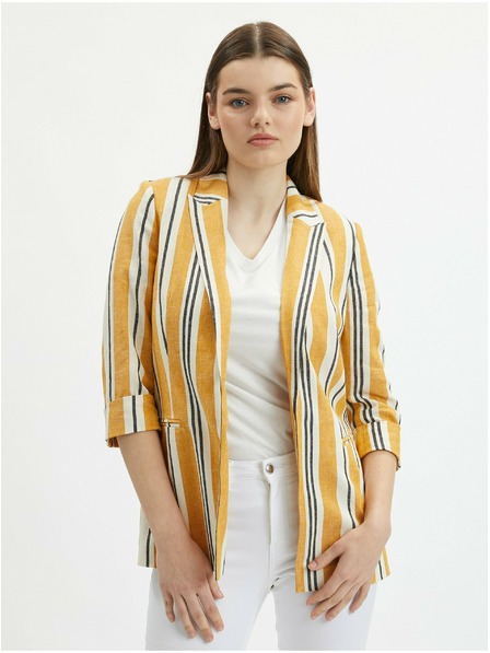 Orsay Orangefarbene gestreifte Damen-Leinenjacke ORSAY