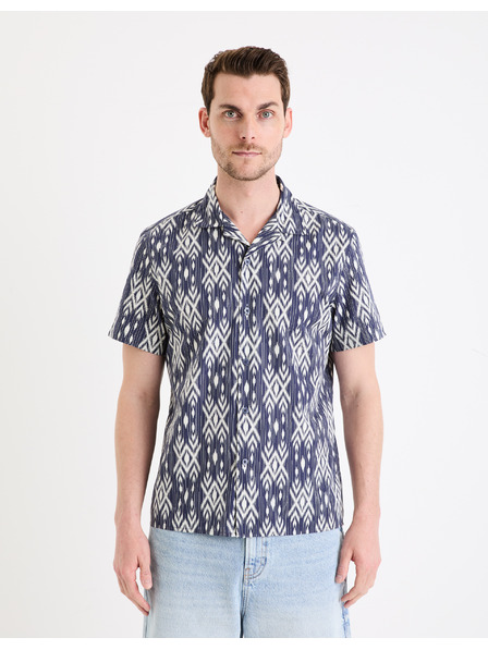 Celio Weiß-blau gemustertes Herren-Kurzarmhemd Celio Gakat