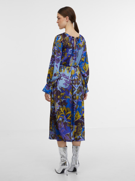 Orsay Blaues gemustertes Damen-Satin-Midikleid ORSAY