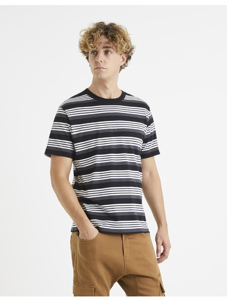 Celio Schwarz gestreiftes Basic-Shirt Celio Veband