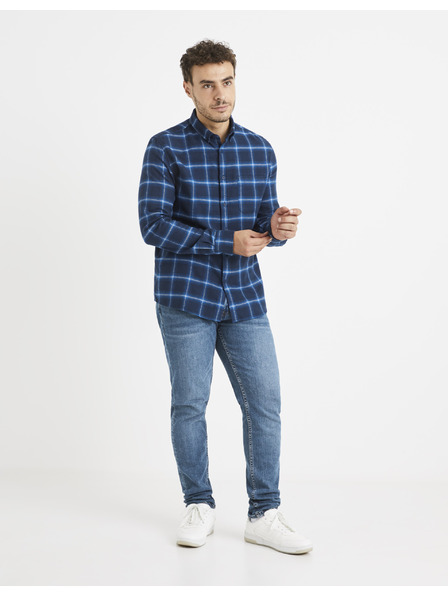 Celio Dunkelblau kariertes Hemd Celio Vaflaca