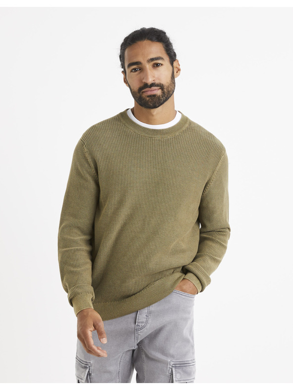 Celio Khakifarbener Basic-Pullover Celio Vecold