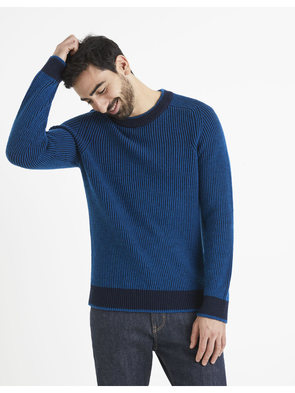 Celio Schwarz-blauer Herren-Wollmischpullover Celio