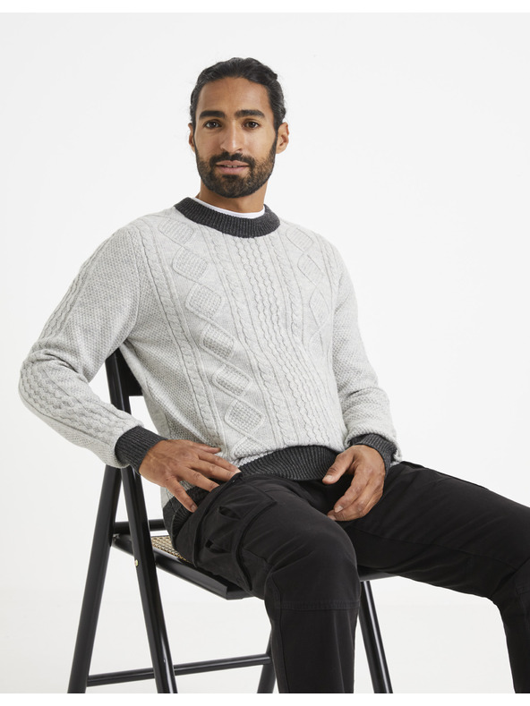 Celio Hellgrauer gemusterter Herrenpullover von Celio