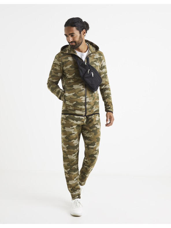 Celio Beige-grüner Herren-Tarnkapuzenpullover Celio Veyoke