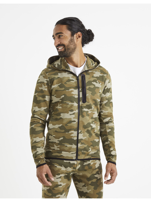 Celio Beige-grüner Herren-Tarnkapuzenpullover Celio Veyoke