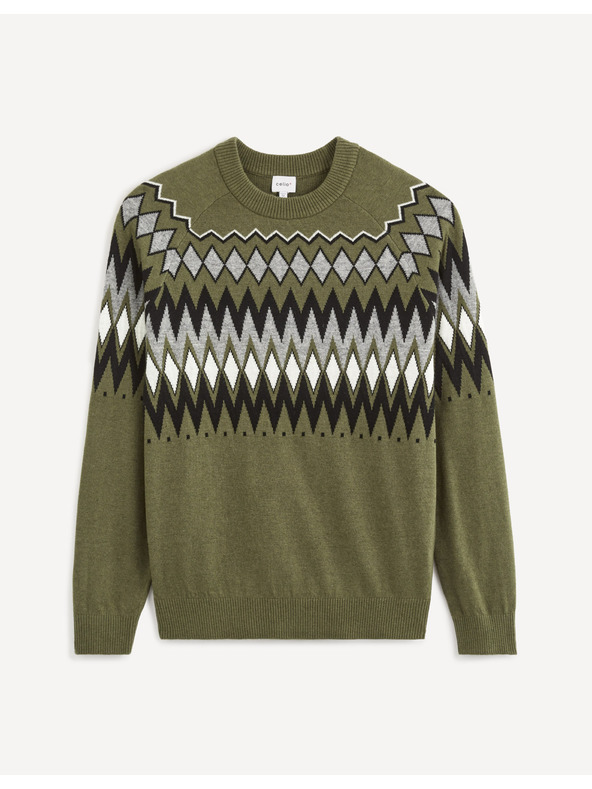 Celio Khaki-gemusterter Herren-Pullover Celio Veryfair