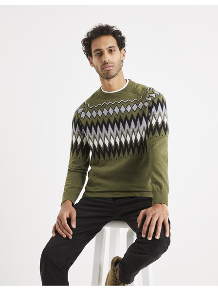 Celio Khaki-gemusterter Herren-Pullover Celio Veryfair
