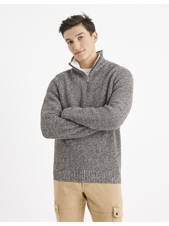 Celio Herrenpullover weiß und grau gestromt Celio Veviking