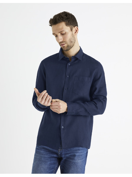 Celio Dunkelblaues Leinenhemd für Herren Celio Baflax