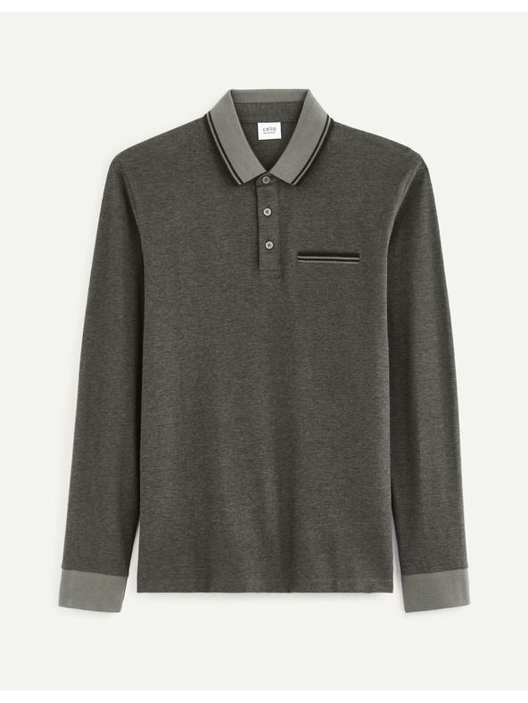 Celio Graues Herren Langarm-Poloshirt Celio Cedotml