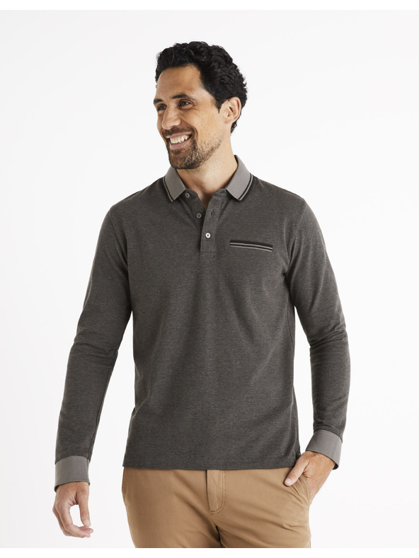 Celio Graues Herren Langarm-Poloshirt Celio Cedotml