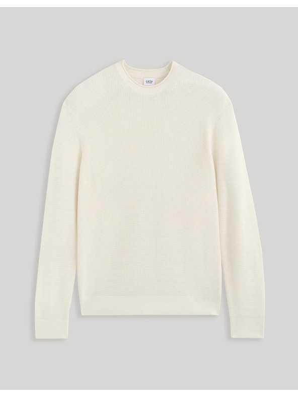 Celio Cremefarbener Celio Cewaffle Pullover für Herren