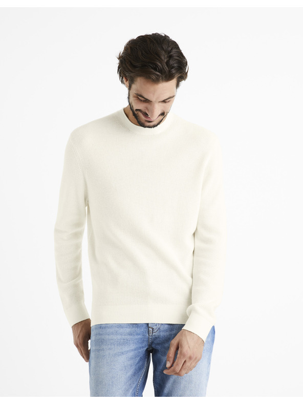 Celio Cremefarbener Celio Cewaffle Pullover für Herren