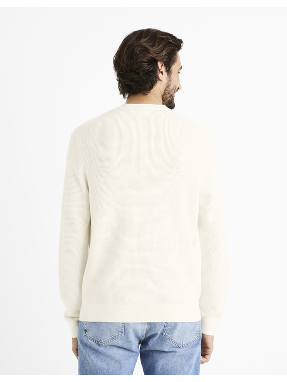 Celio Cremefarbener Celio Cewaffle Pullover für Herren