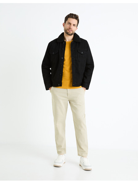 Celio Schwarze Herren-Jeansjacke mit Pelzmantel Celio Cudensherp