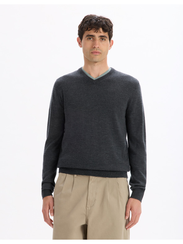 Celio Dunkelgrauer Herren-Wollpullover Celio Semeriv