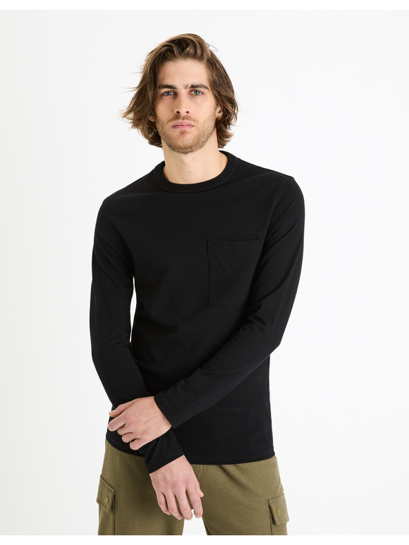 Celio Schwarzes Herren-Basic-Hemd mit Tasche Celio