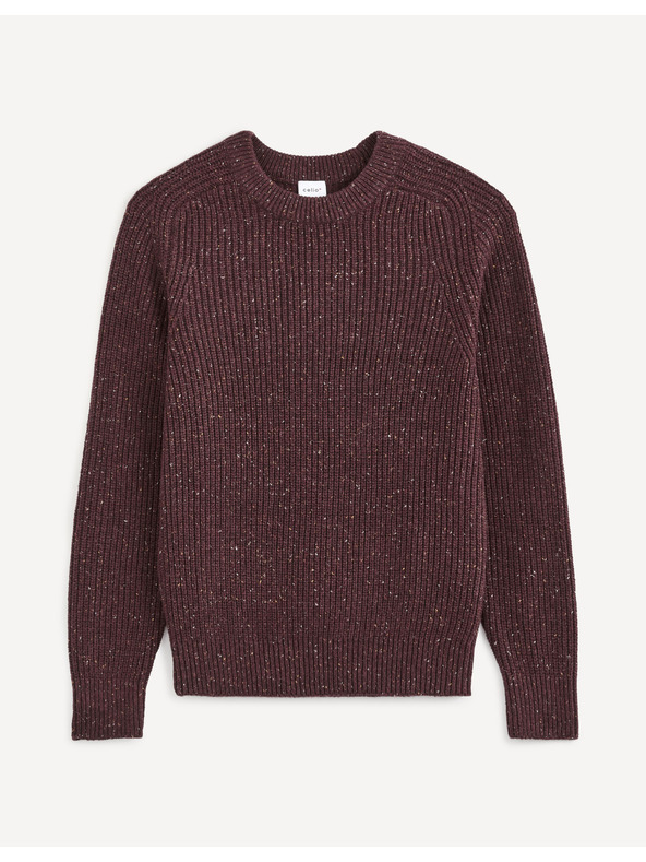 Celio Burgunderfarben gestreifter Herrenpullover Celio
