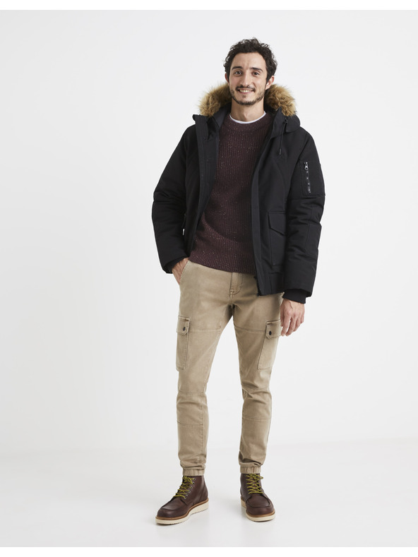 Celio Burgunderfarben gestreifter Herrenpullover Celio