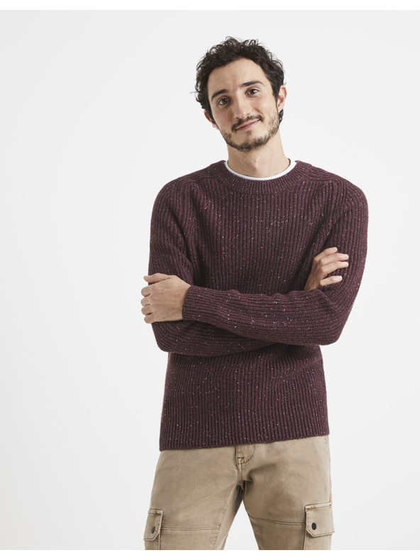 Celio Burgunderfarben gestreifter Herrenpullover Celio