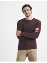 Celio Burgunderfarben gestreifter Herrenpullover Celio