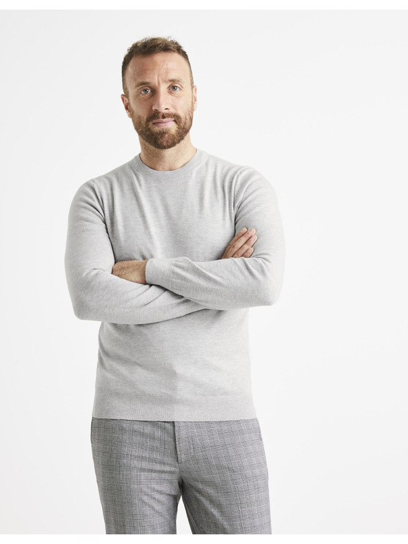 Celio Hellgrauer Herren-Basic-Pullover Celio