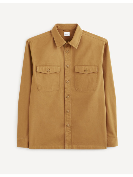 Celio Senfgelbes Herrenhemd mit Taschen Celio