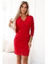 numoco Langärmeliges Kleid mit Spitzenausschnitt - Rot Numoco