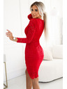numoco Langärmeliges Kleid mit Spitzenausschnitt - Rot Numoco