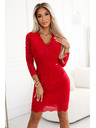 numoco Langärmeliges Kleid mit Spitzenausschnitt - Rot Numoco