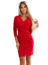 numoco Langärmeliges Kleid mit Spitzenausschnitt - Rot Numoco