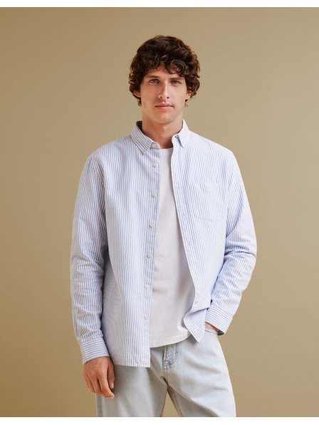 Celio Hellblau gestreiftes Herrenhemd regular fit Celio Caoxfordy