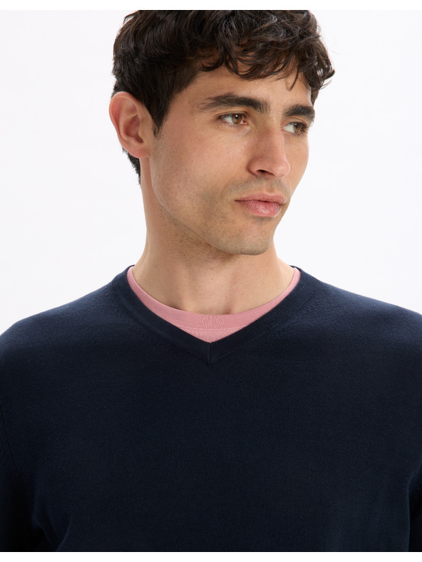 Celio Dunkelblauer Herren-Basic-Pullover Celio Decotonv