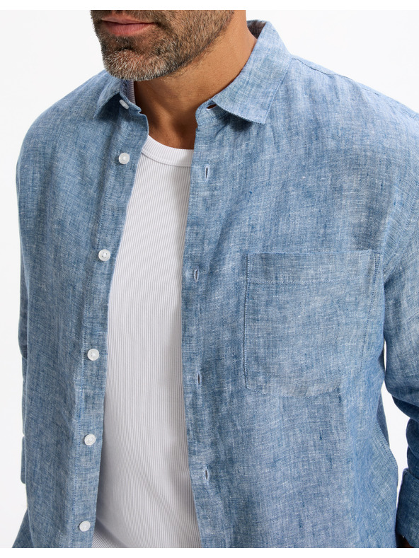 Celio Blaues Herren-Leinenhemd Celio Daflix