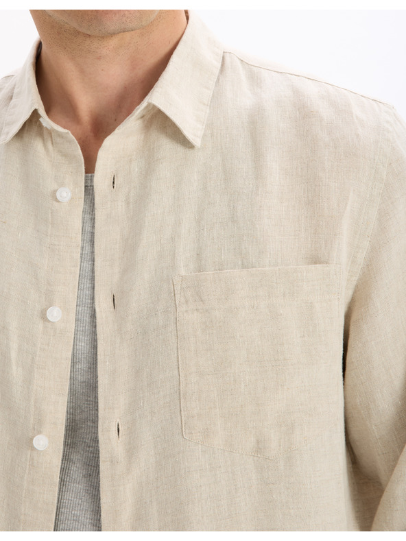 Celio Cremefarbenes Herren-Leinenhemd Celio Daflix