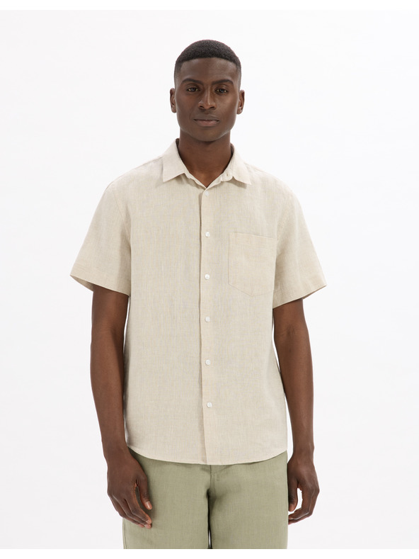 Celio Cremefarbenes Herren-Leinenhemd Celio Damarlin