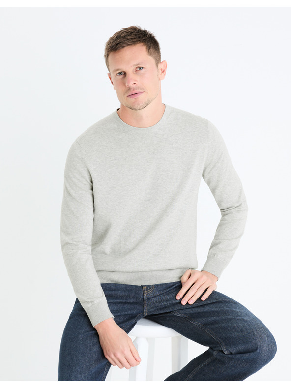 Celio Hellgrauer Herren-Basic-Pullover Celio Decoton