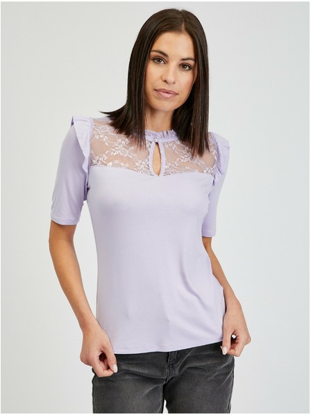 Orsay Hellviolettes Damen-T-Shirt mit Spitze ORSAY