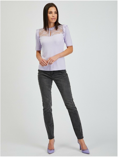 Orsay Hellviolettes Damen-T-Shirt mit Spitze ORSAY