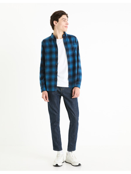 Celio Blau kariertes Herrenhemd Celio Fabuche