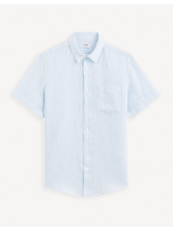 Celio Hellblau gestreiftes Herren-Leinenhemd Celio Damarlin