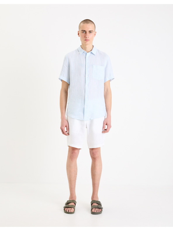 Celio Hellblau gestreiftes Herren-Leinenhemd Celio Damarlin