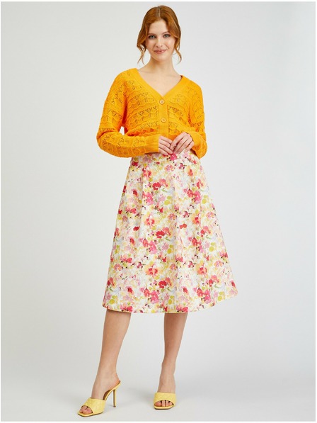 Orsay Orangefarbene gemusterte Damen-Strickjacke ORSAY