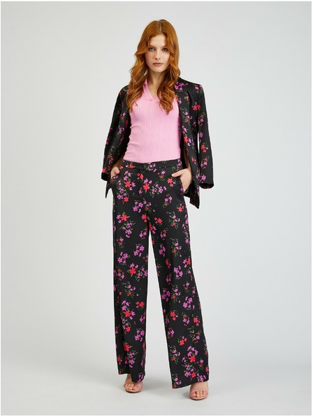 Orsay Schwarze Damenhose mit weitem Bein und Blumenmuster ORSAY