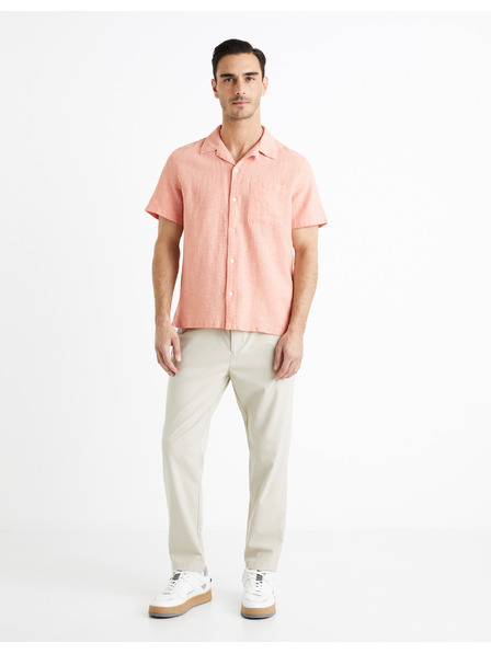 Celio Apricotfarbenes Herren-Leinenhemd Celio Fatext