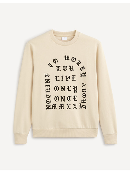 Celio Beigefarbener bedruckter Herren-Kapuzenpullover Celio