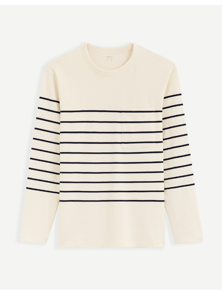 Celio Cremefarbenes gestreiftes Herren-T-Shirt Celio Veboxmlr