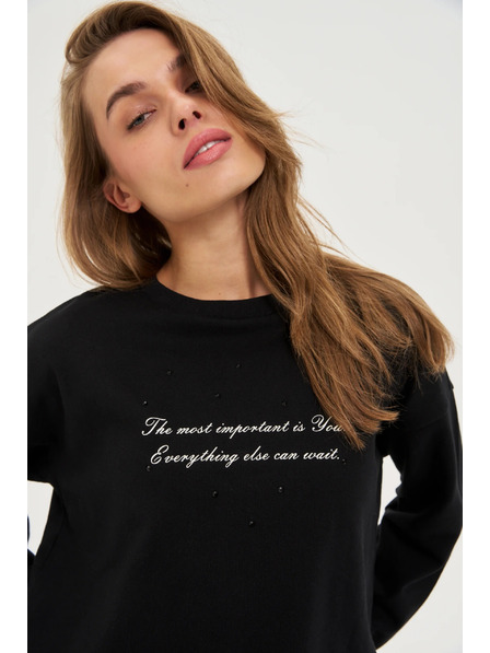 Moodo Sweatshirt mit Schriftzug schwarz Moodo