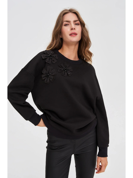 Moodo Blouse with Appliqué Black Moodo
